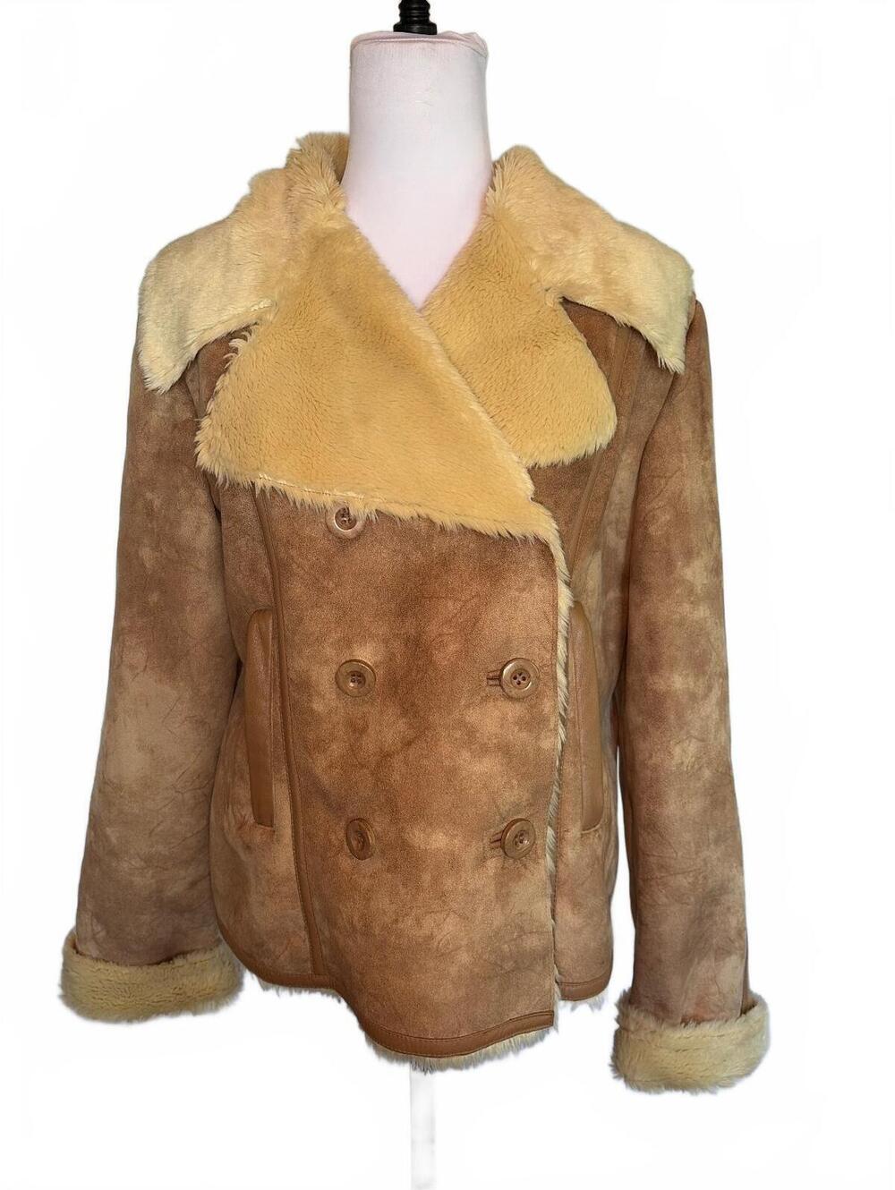 Kenneth Cole L Tan Faux Suede Penny Lane Coat 70s Boho Chic Retro Indie Sleaze